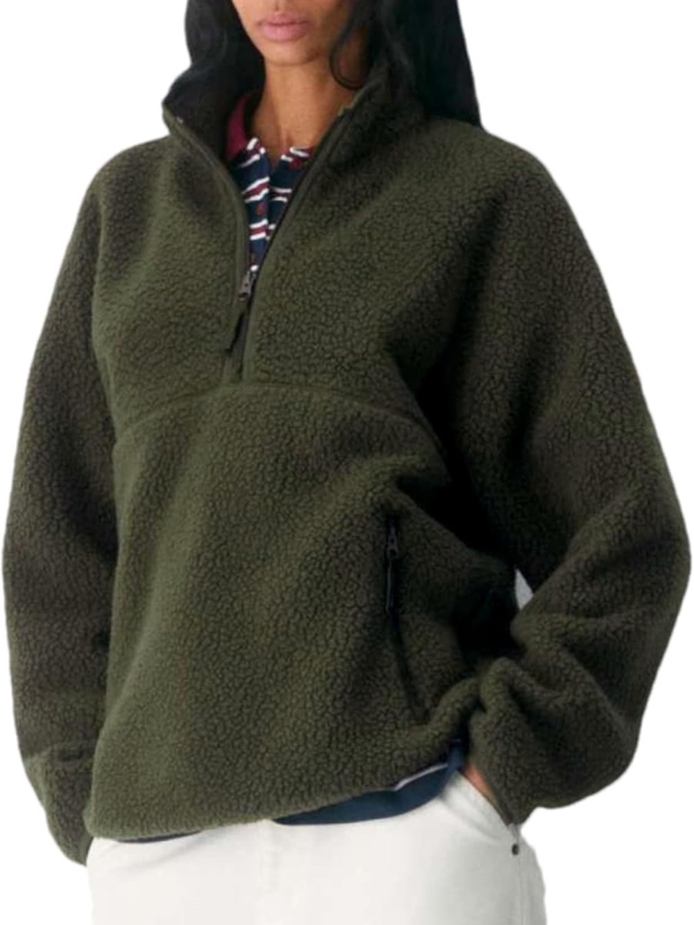 Fleece Pullover Long Sleeve Half Zip Sherpa Jacket Teddy Sweatshirt